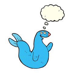 cartoon happy seal with thought bubble
