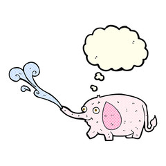cartoon funny little elephant squirting water with thought bubbl