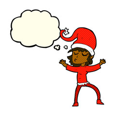 Fototapeta na wymiar santa's helper cartoon with thought bubble
