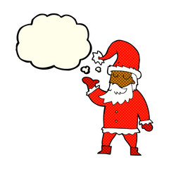 cartoon santa claus with thought bubble