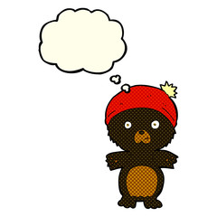 cartoon cute black bear in hat with thought bubble