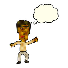 Obraz na płótnie Canvas cartoon angry man waving warning with thought bubble