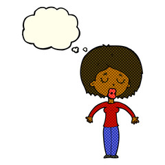 cartoon woman with closed eyes with thought bubble