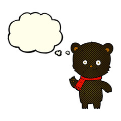 Obraz na płótnie Canvas cartoon black bear waving with thought bubble