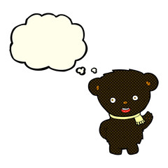 cartoon black bear waving with thought bubble