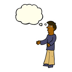 cartoon curious man with thought bubble