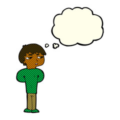cartoon antisocial boy with thought bubble