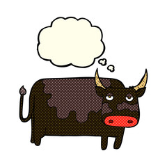cartoon cow with thought bubble