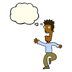 cartoon shrieking man with thought bubble