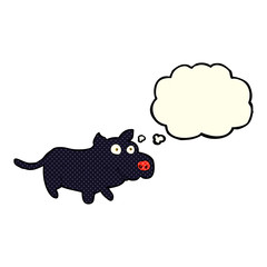 cartoon happy little dog with thought bubble