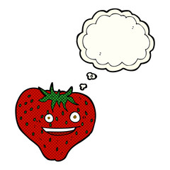 cartoon strawberry with thought bubble