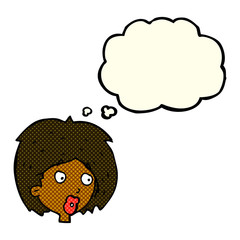 cartoon woman looking with thought bubble