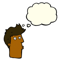 cartoon surprised man with thought bubble