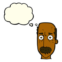 cartoon man with mustache with thought bubble