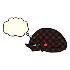cartoon curled up dog with thought bubble