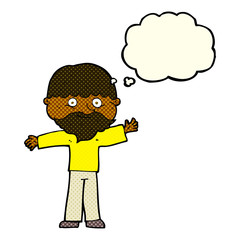 cartoon happy man with beard with thought bubble