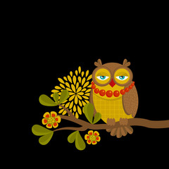 Fashionable owl on the branch. 