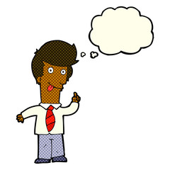 cartoon office man with crazy idea with thought bubble