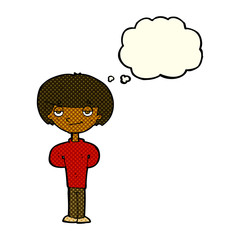 cartoon happy man with thought bubble