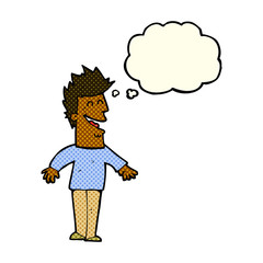 cartoon happy man with thought bubble