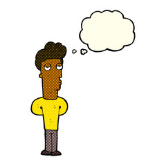 cartoon bored man with thought bubble