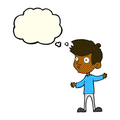 cartoon curious boy with thought bubble