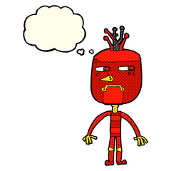 funny cartoon robot with thought bubble
