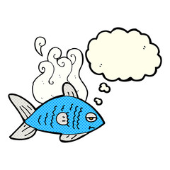 cartoon funny fish with thought bubble