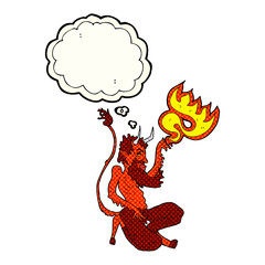 cartoon traditional devil with thought bubble