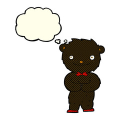 cartoon little black bear with thought bubble