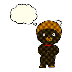 cartoon little black bear with thought bubble
