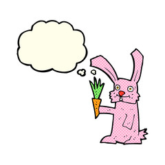 cartoon rabbit with carrot with thought bubble