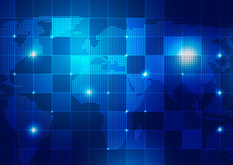 World Map with Technology Blue Background