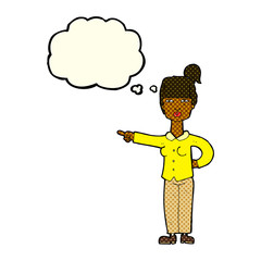 cartoon woman pointing with thought bubble