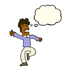 cartoon man panicking with thought bubble