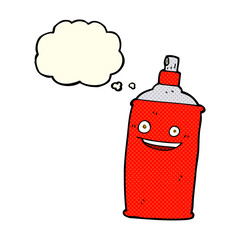 cartoon spray can with thought bubble