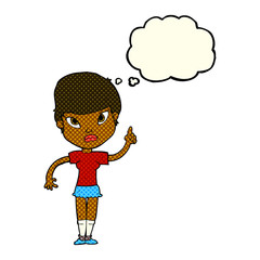 cartoon woman with idea with thought bubble