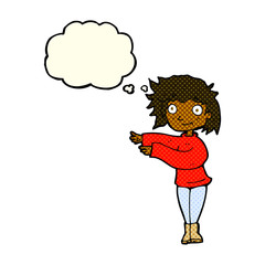 cartoon dancing woman with thought bubble