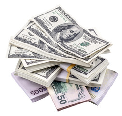 pile of dollars isolated on a white background
