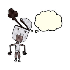 cartoon funny robot with thought bubble