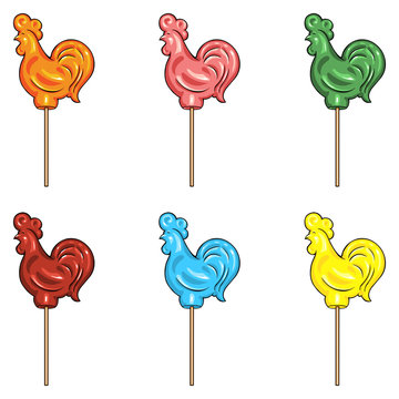 Vector Set of Cartoon Color Candy Cocks.