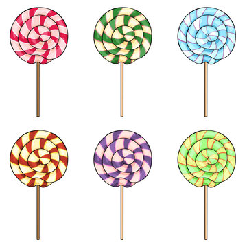 Vector Set of Cartoon Color Swirl Lolipops