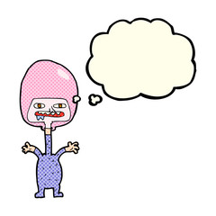 cartoon space alien with thought bubble