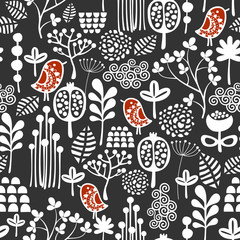 Birds and flowers seamless pattern.