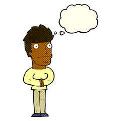 cartoon worried man with thought bubble