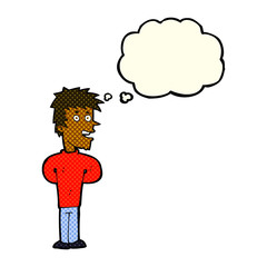 Fototapeta premium cartoon happy man with thought bubble