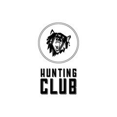 Black and white monochrome emblem, symbol, logotype, sign, badge, sticker, poster of a bear, dog, wolf. Identity, T-shirt, textile, cloth, apparel, tattoo, print usage