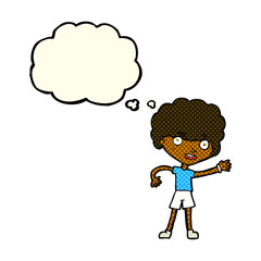 cartoon sporty person with thought bubble