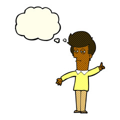 cartoon man narrowing eyes with thought bubble