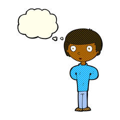 cartoon curious boy with thought bubble